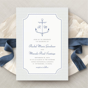 Invitación Boda Minimalista Preppy Anchor Náutico