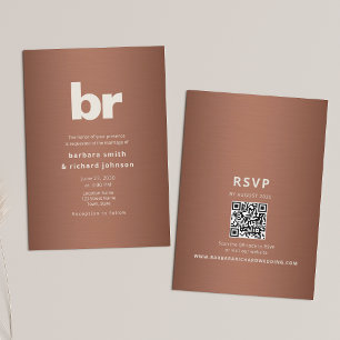 Invitación Boda Minimalista QR Marrón Cobre