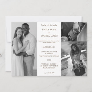 Invitación Boda minimalista retro con collage de fotos