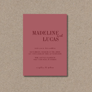 Invitación Boda Minimalista Rosa Claro Burgundy Profundo