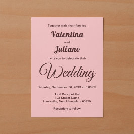 Invitación Boda minimalista rosa con texto burgundy oscuro