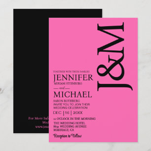 Invitación Boda Minimalista Rosa Magenta Fucsia Caliente