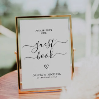 Invitación Boda minimalista Rótulo De Libro De Visitas, Por F
