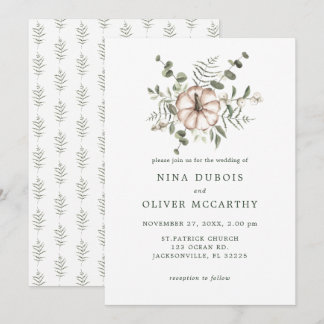 Invitación Boda minimalista rústica de calabaza y hojas verde