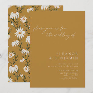 Invitación Boda minimalista rústica floral mostaza amarilla