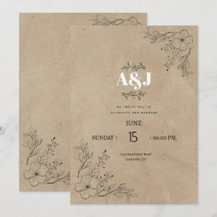 Invitación Boda Minimalista Rústica Vintage en Pergamino