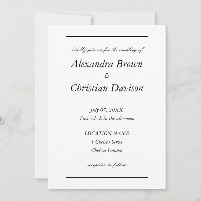 Invitación Boda Minimalista simple (Anverso)