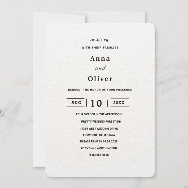 Invitación Boda minimalista simple blanca personalizable (Anverso)