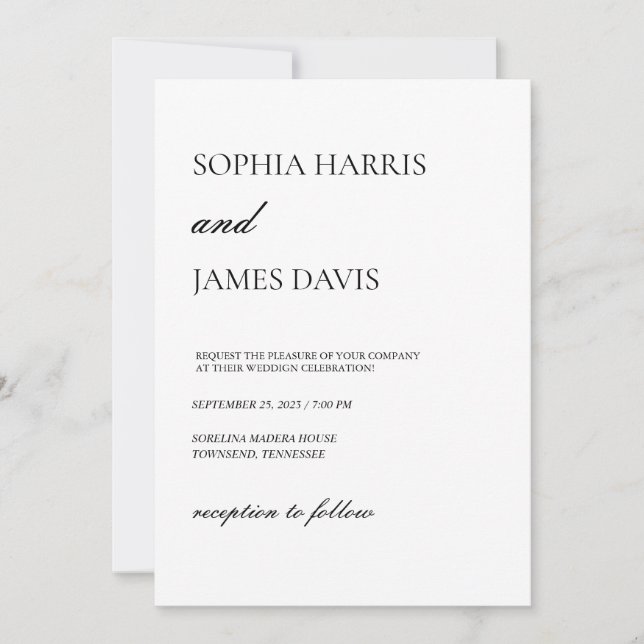Invitación Boda Minimalista simple blanco moderno (Anverso)
