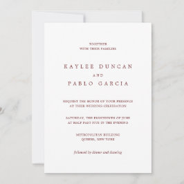 Invitación Boda Minimalista simple de Borgoña y Blanco