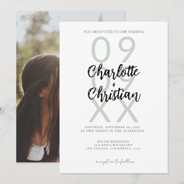 Invitación Boda Minimalista simple de fecha en negrita (Anverso / Reverso)