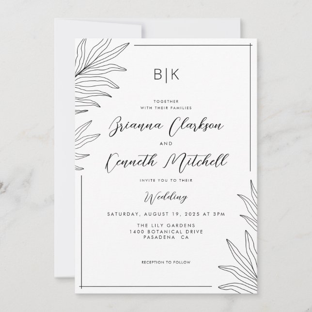 Invitación Boda Minimalista simple en blanco y negro (Anverso)
