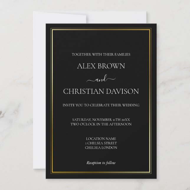 Invitación Boda Minimalista Simple en Blanco y Negro (Anverso)