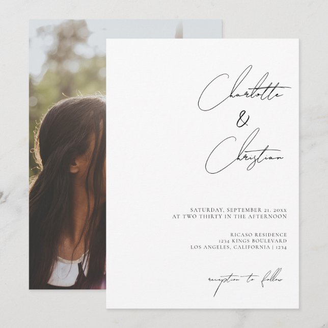 Invitación Boda Minimalista simple manuscrito (Anverso / Reverso)