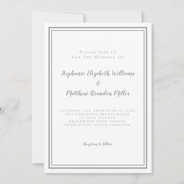 Invitación Boda Minimalista simple Moda gris blanco elegante (Anverso)