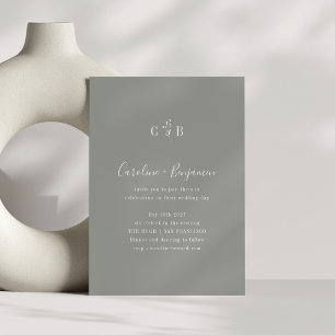 Invitación Boda Minimalista simple monograma gris botánico