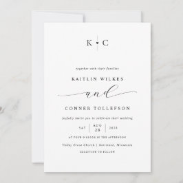 Invitación Boda Minimalista Simple Romántica en Blanco y Negr
