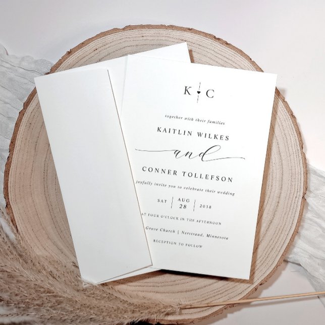 Invitación Boda minimalista simple romántico negro y blanco (Modern romantic wedding invitations with simple heart design)