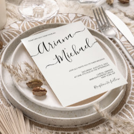 Invitación Boda Minimalista simple tipografía blanca negra