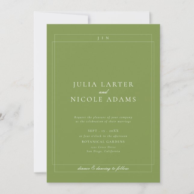 Invitación Boda minimalista simple verde marfil clásico (Anverso)