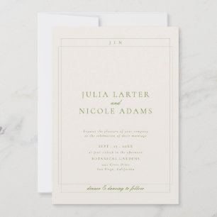 Invitación Boda minimalista simple verde marfil clásico