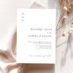 Invitación Boda Minimalista simple y elegante en blanco y neg<br><div class="desc">Prepárate para marcar el tono de tu gran día con nuestra plantilla "Simple Elegant Black & White Minimalista Wedding Invitation". Este diseño captura perfectamente la esencia de la sofisticación moderna, con sus líneas depuradas, los tipos de letra serif clásicos y la nítida paleta de colores en blanco y negro. El...</div>