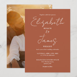 Invitación Boda Minimalista Terracota con Foto y Letra