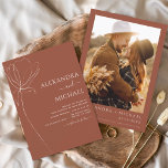 Invitación Boda Minimalista Terracotta Foto Naranja quemada<br><div class="desc">Naranja quemado Minimalista Línea Botánica Floral Arte Terracotta (terra cotta) y Neutral Tono de Tierra Marrón Boho Bohemian Sketch Boda Otoño (otoño),  Invierno,  Primavera o Verano con Invitaciones Fotográficas - incluye hermosa y elegante tipografía de escritura para la celebración especial del Día de la Boda.</div>