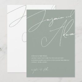 Invitación Boda Minimalista Tipografía de Letra Script Verde