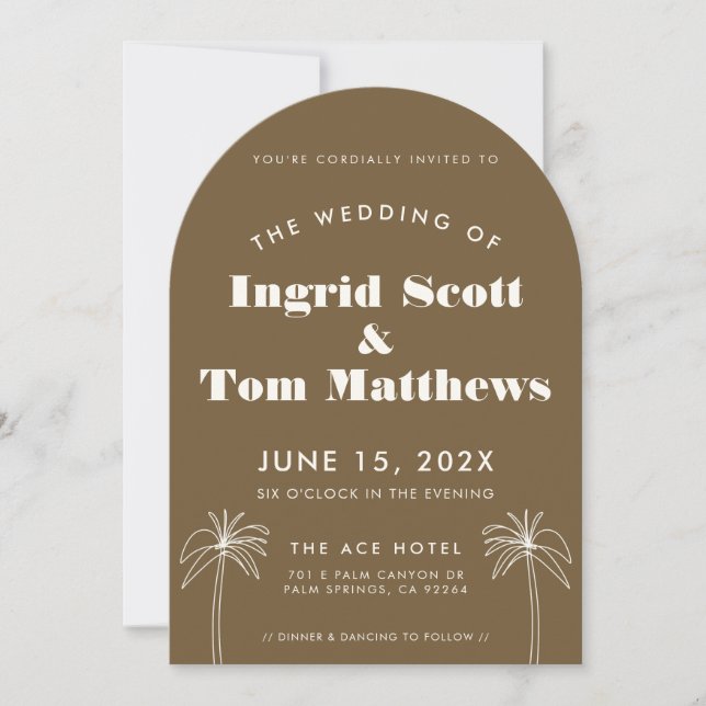 Invitación Boda Minimalista Tropical Marrón (Anverso)