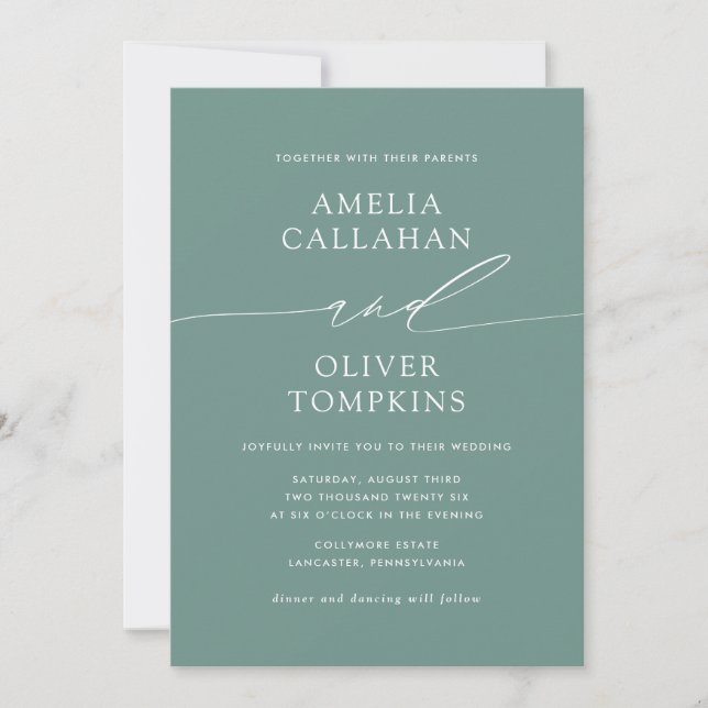 Invitación Boda Minimalista verde (Anverso)