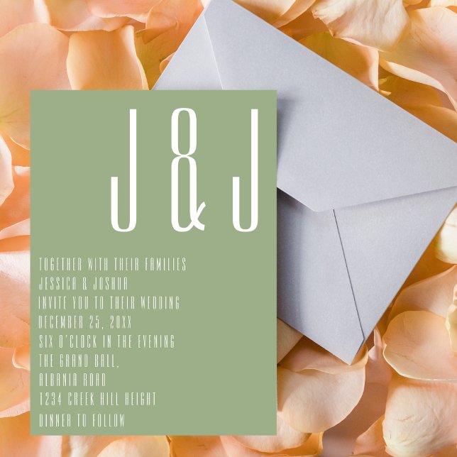 Invitación Boda Minimalista verde monograma moderno (Subido por el creador)