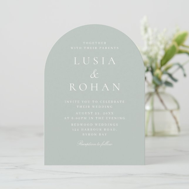 Invitación Boda minimalista verde sabio moderno (Anverso de pie)