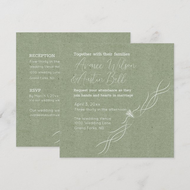 Invitación Boda Minimalista verde y blanco (Anverso / Reverso)