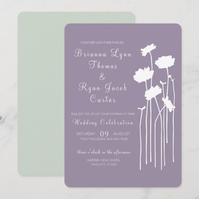 Invitación Boda minimalista Wildflowers (Anverso / Reverso)
