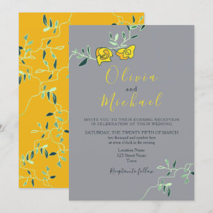 Invitación Boda Minimina Amarilla Floral y Gris