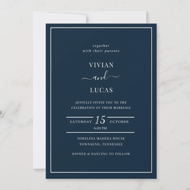 Invitación Boda mínimo azul de la Marina moderna (Anverso)