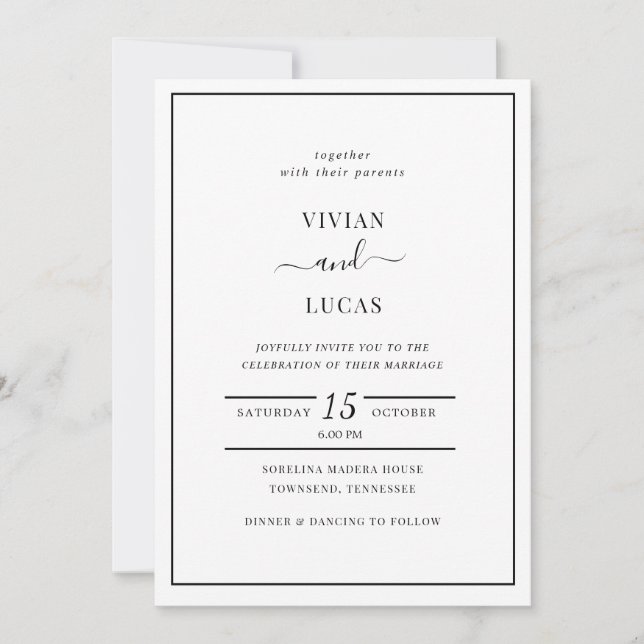 Invitación Boda mínimo blanco y negro moderno (Anverso)
