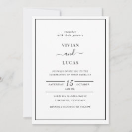 Invitación Boda mínimo blanco y negro moderno