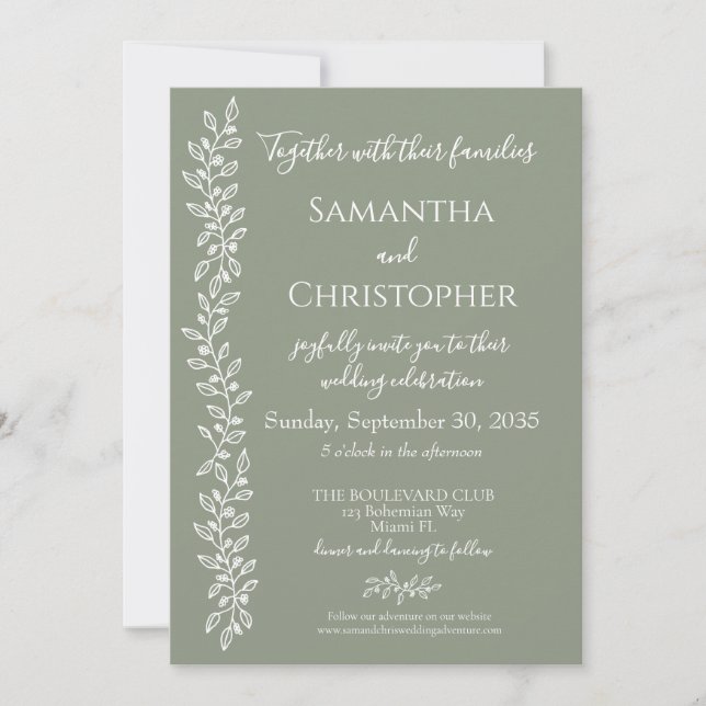Invitación Boda Mínimo Botánico Moderno Boho Sage Green (Anverso)