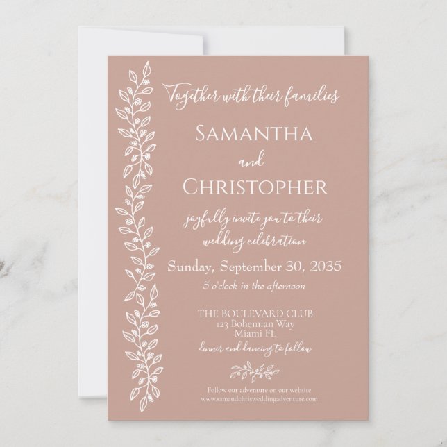 Invitación Boda Mínimo Botánico Romántico de Rubor Pink Boho (Anverso)