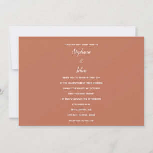 Invitación Boda Mínimo Cálido de Terracota Blanco Clásico