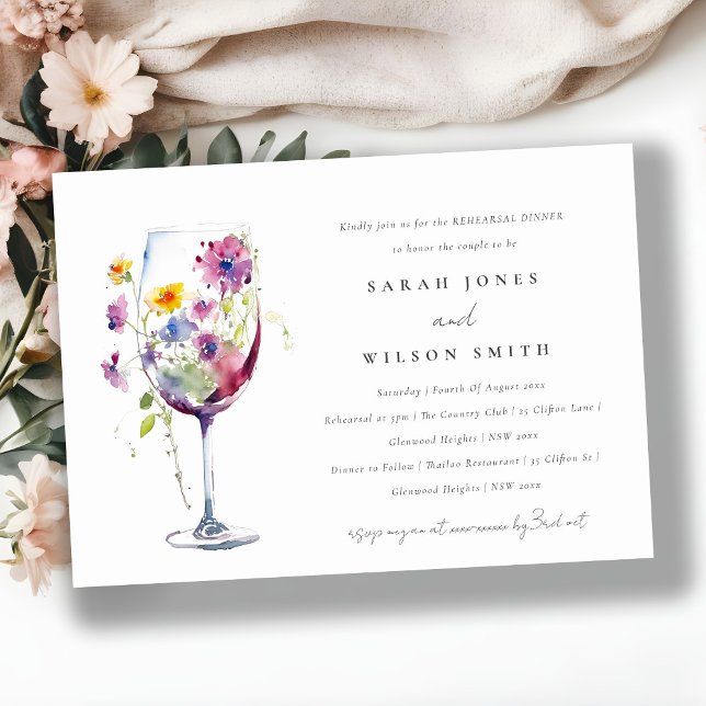 Invitación Boda mínimo de acuarela de vidrio floral (Subido por el creador)
