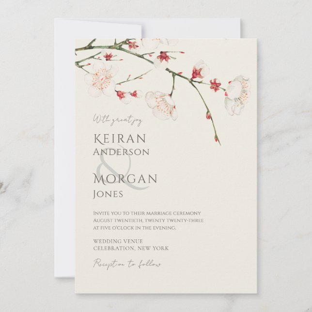 Invitación Boda mínimo de cerezo de vintage (Anverso)