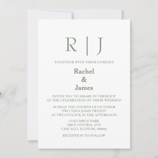 Invitación Boda mínimo de código QR de código verde sabio (Anverso)