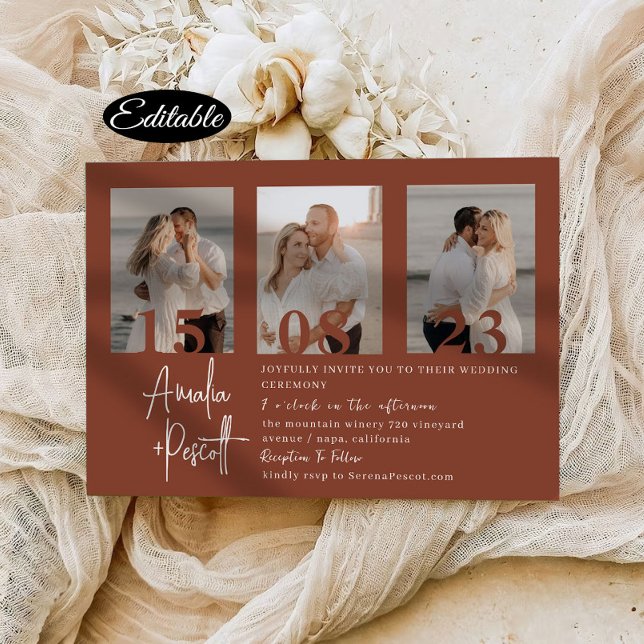 Invitación Boda mínimo de Collage de fotos de Terracota (Subido por el creador)