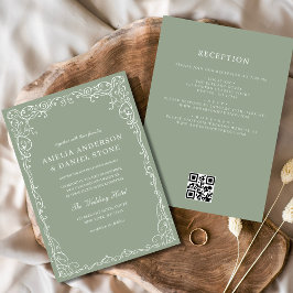 Invitación Boda mínimo de color verde de código QR