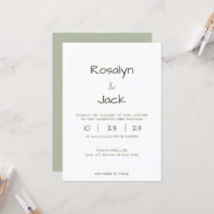 Invitación Boda mínimo de escritura a mano dura verde verde