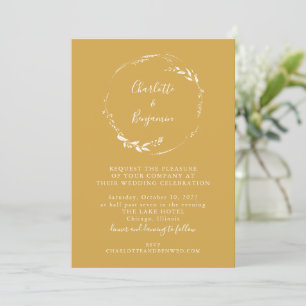 Invitación Boda mínimo de escritura floral amarilla con polvo