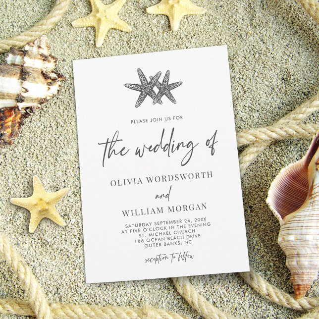 Invitación Boda mínimo de escritura moderna de Starfish Beach (Subido por el creador)